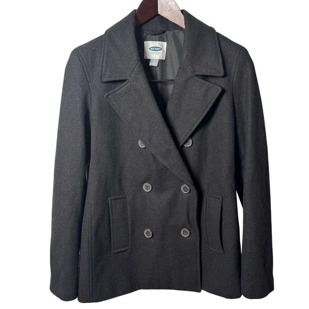 Old Navy womens Small Black double breasted wool blend Pea Coat